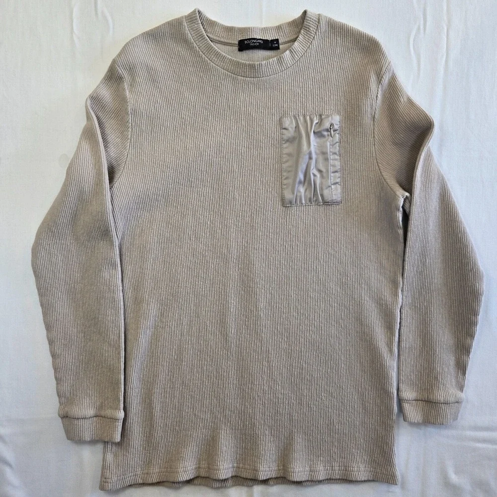Bolongaro Trevor Size Medium Decorative Pocket Crewneck Sweatshirt Sweater‎ Tan